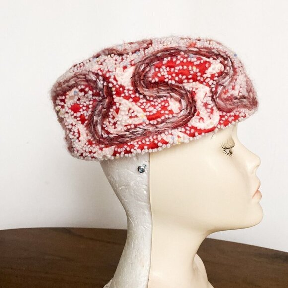 Vintage Evelyn Varon Textured Geometric Print Pill Box Hat - Picture 3 of 8